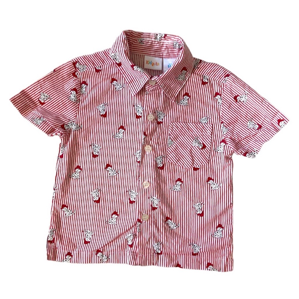 VINTAGE Firefighter Dalmatian Stripe Fireman Dog Puppy Shirt Button Down Up